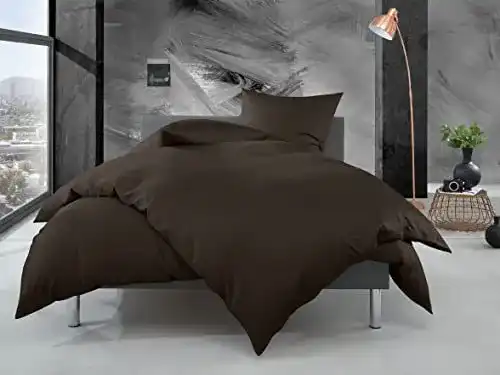 Perkal-Bettwäsche Mako Bettwäsche Uni in Espresso Braun 155×200 cm