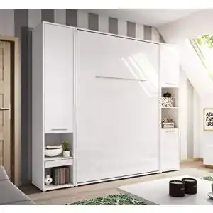 Schrankbett QMM Traum Möbel Wandklappbett 140×200 cm mit Lattenrost und Regalen