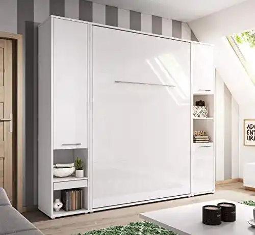 Schrankbett QMM Traum Möbel Wandklappbett 140×200 cm mit Lattenrost und Regalen