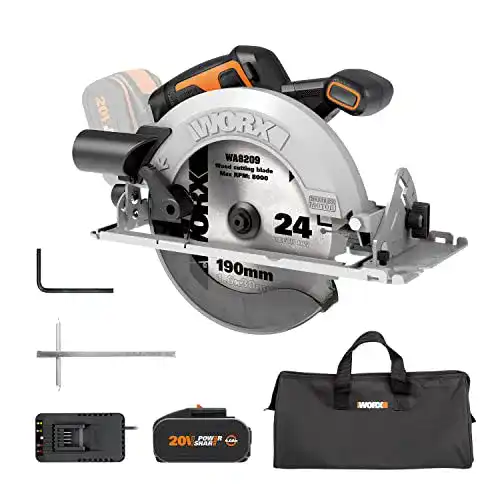 Worx WX520 Akku Kreissäge 20V mit 190mm Sägeblatt und Ladegerät