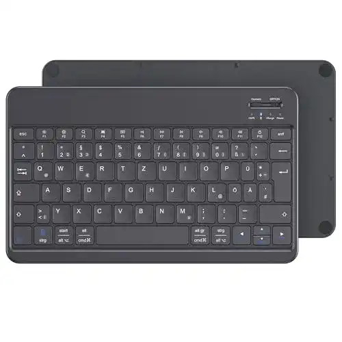Emetok Deutsche Bluetooth Tastatur für iPad Mini, Air, Pro und mehr