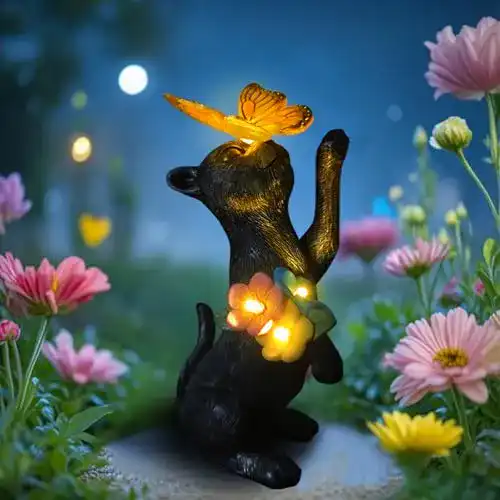 Gießkanne mit Lichterkette Katze Solar Garten Dekoration