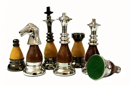 Schachfiguren Stonkraft aus Messing und Holz, Königshöhe 8,9 cm
