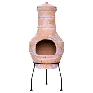 Aztekenofen Nexos Trading Terrassenofen aus Terracotta mit Stahlgestell