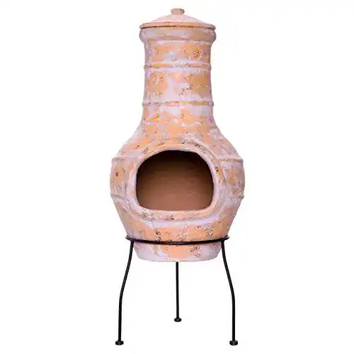 Aztekenofen Nexos Trading Terrassenofen aus Terracotta mit Stahlgestell
