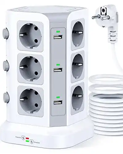 Steckdosenturm mit 5m Kabel und 12 Steckdosen