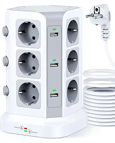 Steckdosenturm mit 5m Kabel und 12 Steckdosen