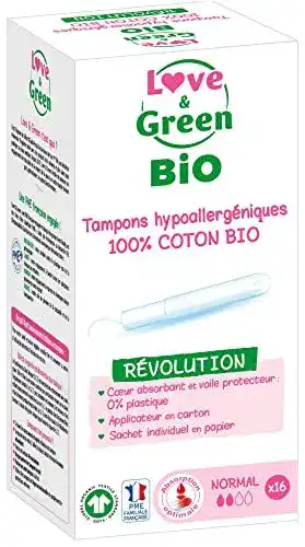 Bio-Tampons Love & Green, hypoallergen mit Applikator, 16 Stück