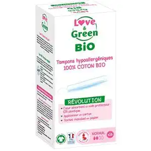 Bio-Tampons Love & Green, hypoallergen mit Applikator, 16 Stück