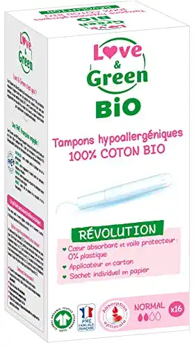 Bio-Tampons Love & Green, hypoallergen mit Applikator, 16 Stück