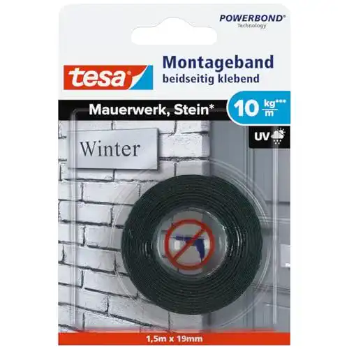 Tesa Powerbond Montageband für Ziegel und Stein mit 10 kg Haltekraft