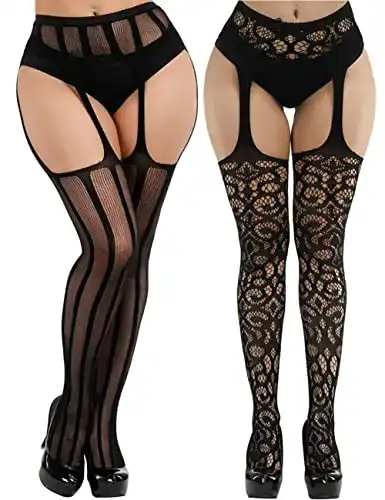 Netzstrümpfe mit Strumpfgürtel für Damen, hohe Taille, Einheitsgröße