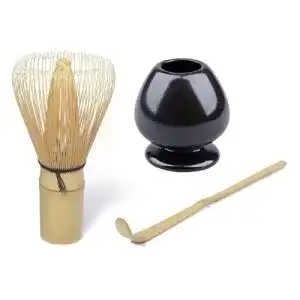 Matcha Besen Set mit Bambuslöffel und Besenhalter für die Zubereitung