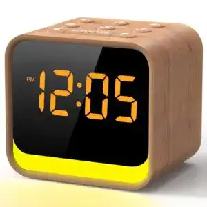 Holz Wecker Reacher Radiowecker mit FM und Nachtlicht