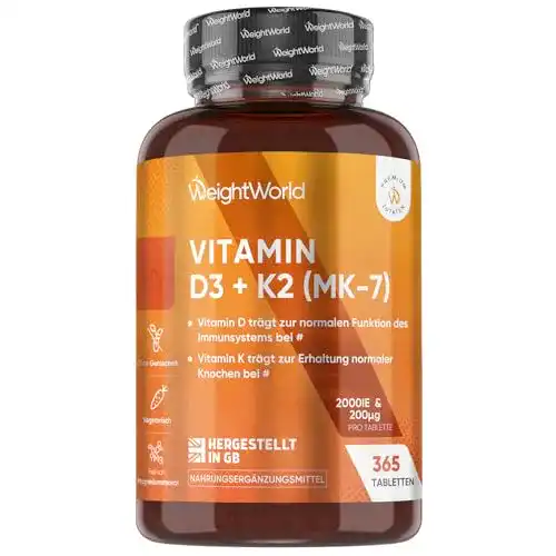 Vitamin D3 K2 von WeightWorld 2000 IE – 2 Jahre Vorrat