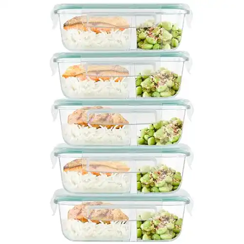 Meal Prep Box aus Glas mit 2 Fächern – 5er-Pack