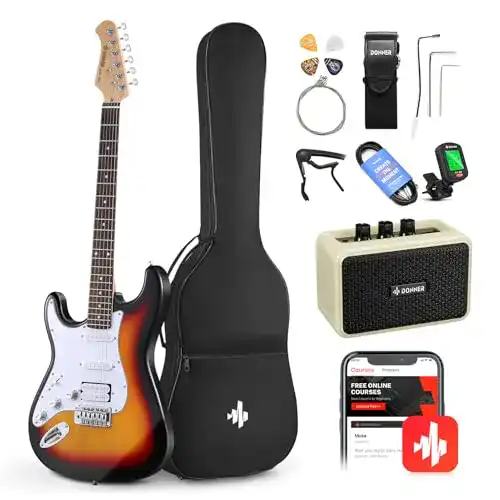 Linkshänder E-Gitarre Set von Donner mit Zubehör für Anfänger