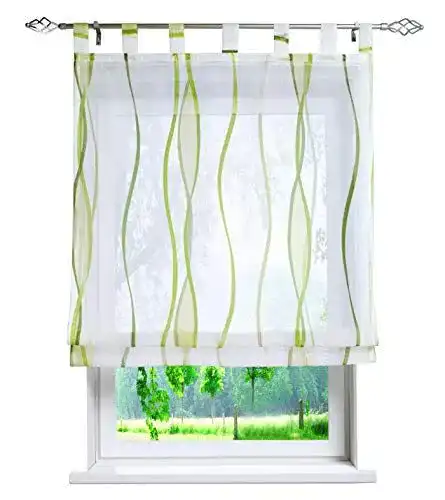 Raffrollo Bailey Jo Voile mit Wellen Druck Design in Grün 120×140 cm
