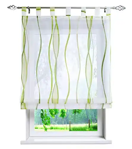 Raffrollo Bailey Jo Voile mit Wellen Druck Design in Grün 120×140 cm