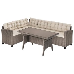 Polyrattan Ecklounge Set mit WPC Esstisch von Casaria
