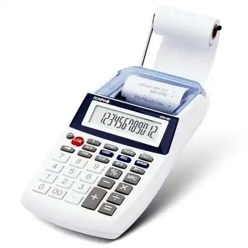 Tischrechner mit Papierrolle von Olympia und 12-stelliger LCD-Anzeige