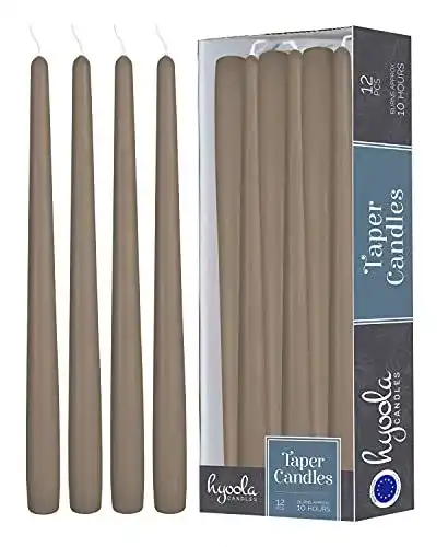 Stabkerzen Hyoola, 30 cm Braungrau, Tropffrei, 12er Pack