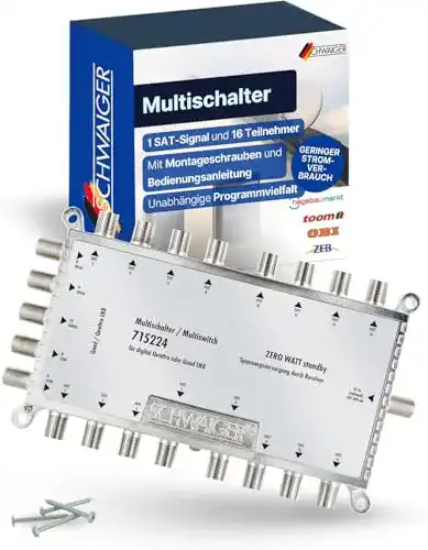 Multischalter 5×16 von Schwaiger 5224 für SAT-Verteilung auf 16 Teilnehmer
