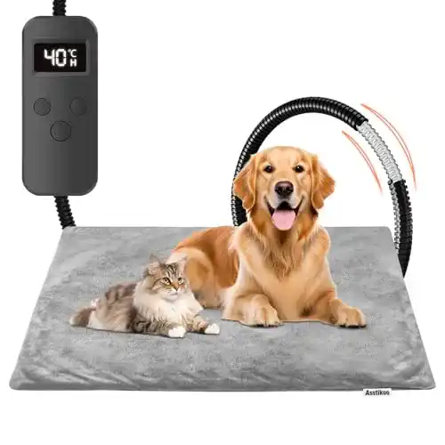 Heizdecke für Hunde und Katzen von Asstikoo Heizkissen mit Timer und Temperaturregelung