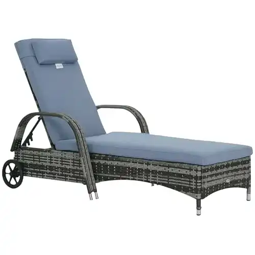 Strandliege mit Rollen von Outsunny – Gartenliege aus Rattan