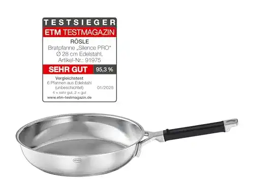 Edelstahlpfanne Rösle Silence Pro Bratpfanne 28 cm mit Silikongriff