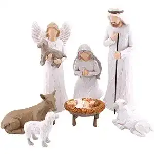 Krippenfiguren Set Chuangli, Handbemalte 7-teilige Krippe
