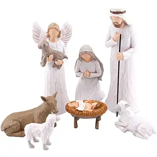 Krippenfiguren Set Chuangli, Handbemalte 7-teilige Krippe