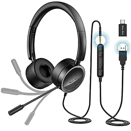 New Bee PC Headset mit Mikrofon USB und 3,5mm Anschluss für Büro