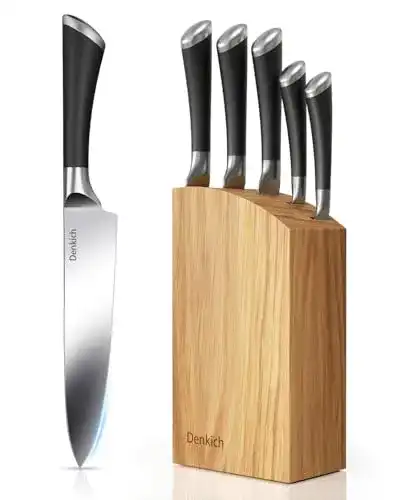 Denkich Messerblock mit 6-teiligem Küchenmesser Set aus Edelstahl