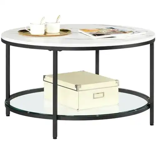 Marmor Couchtisch mit Glasplatte und Stauraum von Vasagle