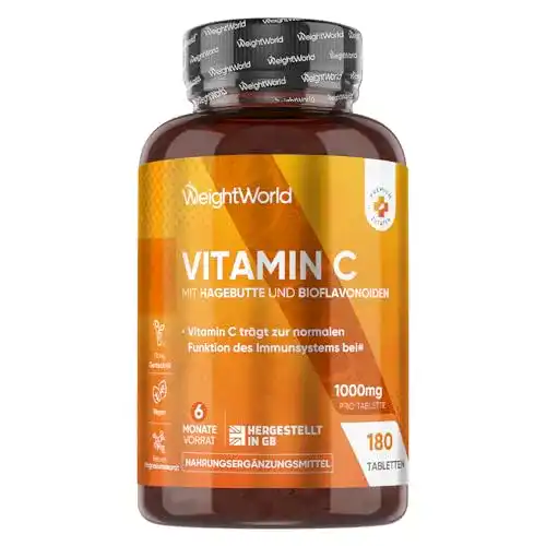 Vitamin C Tabletten von WeightWorld 1000mg, 180 vegane Tabletten
