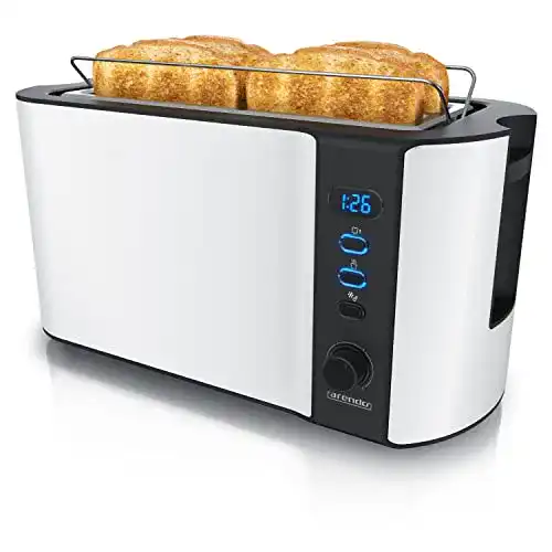 Arendo Toaster in Weiß – Edelstahl Langschlitz für 4 Scheiben