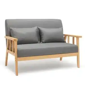 Küchensofa Mondeer 2-Sitzer mit Kissen aus Leinen und Massivholzrahmen