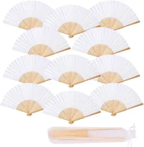 Fächer aus Papier, 12 Stück, weiß, für Hochzeit und Partys