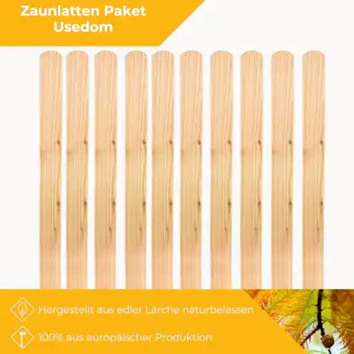 Zaunlatten Holzpaket Usedom 10 Stück aus Lärche, 20×90 mm