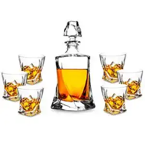 Kristallglas Set KANARS 7-teiliges bleifreies Whiskey-Gläser und Karaffe