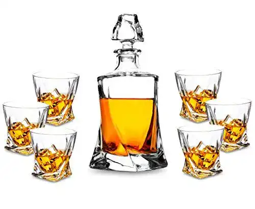 Kristallglas Set KANARS 7-teiliges bleifreies Whiskey-Gläser und Karaffe
