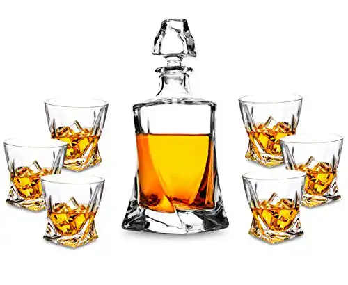 Kristallglas Set KANARS 7-teiliges bleifreies Whiskey-Gläser und Karaffe