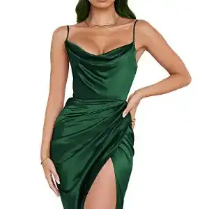Satin Kleid für Damen: Bodycon Maxikleid mit Cami-Trägern