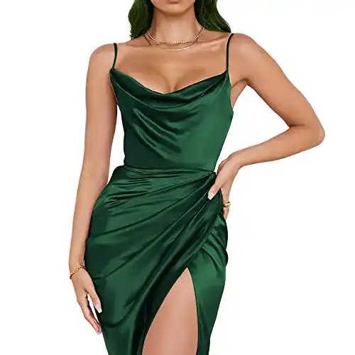 Satin Kleid für Damen: Bodycon Maxikleid mit Cami-Trägern