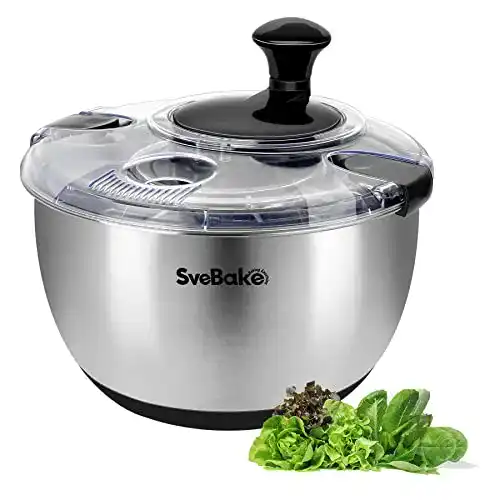 Salatschleuder SveBake Edelstahl 18/10 mit Kurbelantrieb im Vergleich