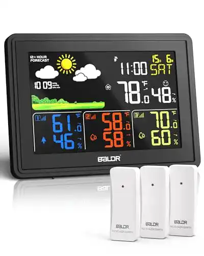 Baldr Wetterstation mit 3 Außensensoren und DCF Farbbildschirm