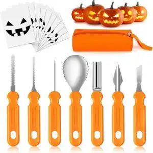 Kürbis-Schnitzset Mengine für Halloween 7 Werkzeuge und 10 Vorlagen