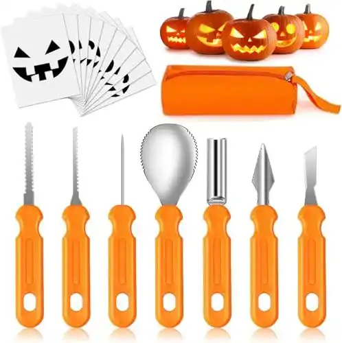 Kürbis-Schnitzset Mengine für Halloween 7 Werkzeuge und 10 Vorlagen
