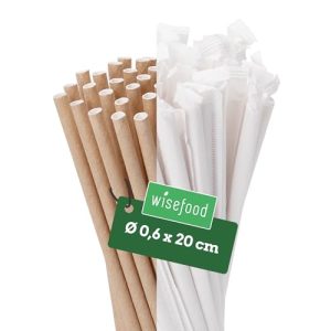 Papierstrohhalme Wisefood Einweg, 500 Stück, Ø 6mm x 20cm, braun